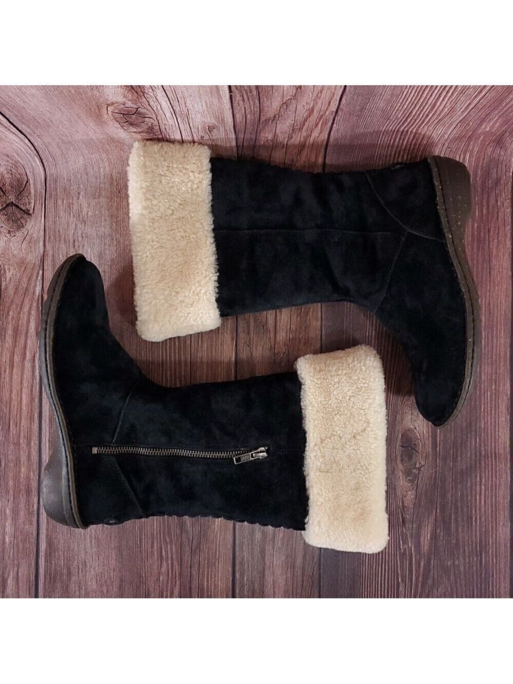 Ugg Karyn Womens Sz 7 Black Suede Leather Mid Calf Cuff Shearling Boots 1005449 - Picture 9 of 16